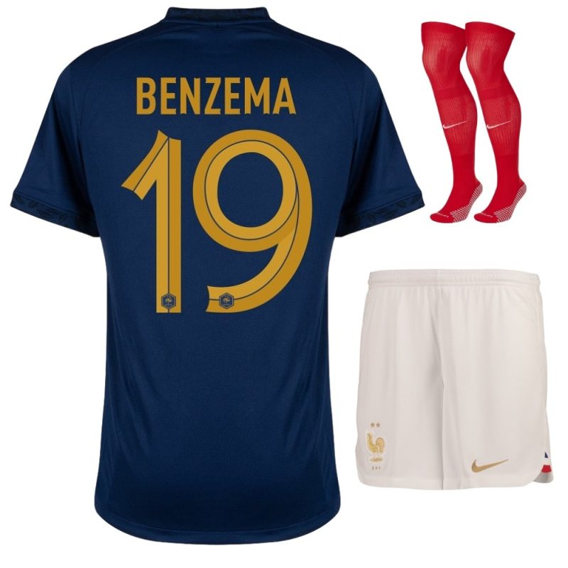 MAILLOT ENFANT EQUIPE DE FRANCE DOMICILE COUPE DU MONDE 2022 BENZEMA