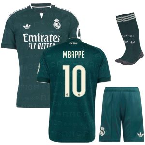 Kit da trasferta per bambini del Real Madrid 2026/2027 con Mbappé